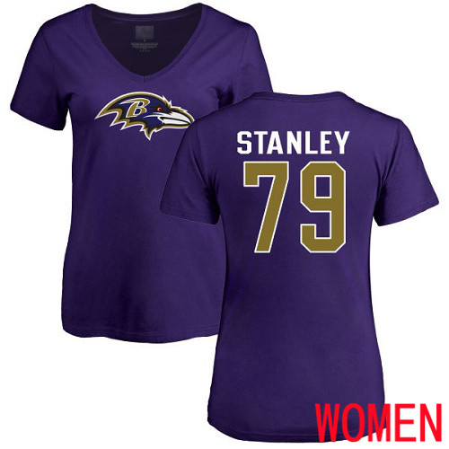 Baltimore Ravens Purple Women Ronnie Stanley Name and Number Logo NFL Football #79 T Shirt->nfl t-shirts->Sports Accessory